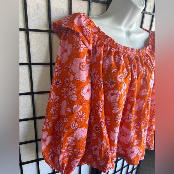 Free People Miss Daisy floral printed smock blouse in pink Floral Orange Size/M - Picture 6 of 10